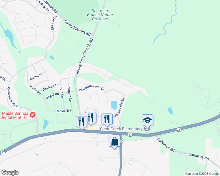 map of restaurants, bars, coffee shops, grocery stores, and more near 11817 Silvercrest Drive in Charlotte