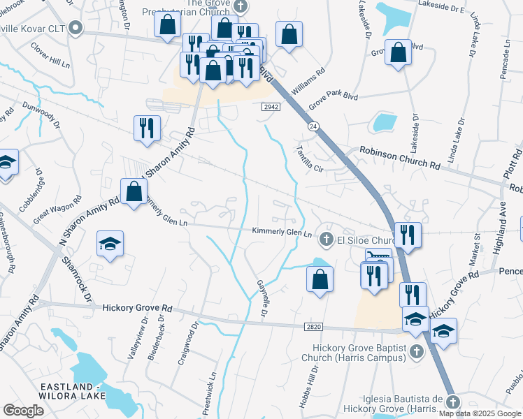 map of restaurants, bars, coffee shops, grocery stores, and more near 5159 Ficus Tree Lane in Charlotte