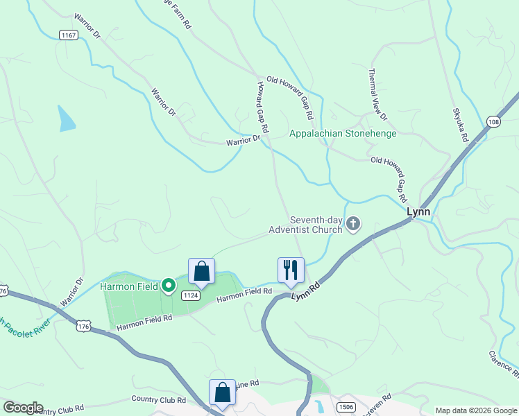 map of restaurants, bars, coffee shops, grocery stores, and more near 565 Canebrake Road in Tryon