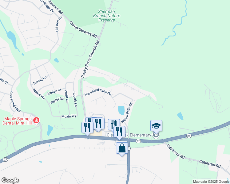 map of restaurants, bars, coffee shops, grocery stores, and more near 11817 Silvercrest Drive in Charlotte