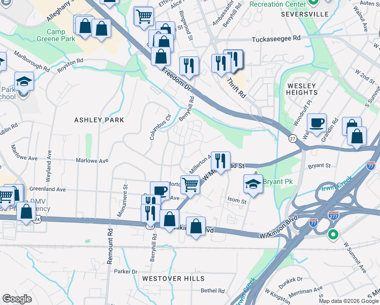 map of restaurants, bars, coffee shops, grocery stores, and more near in Charlotte
