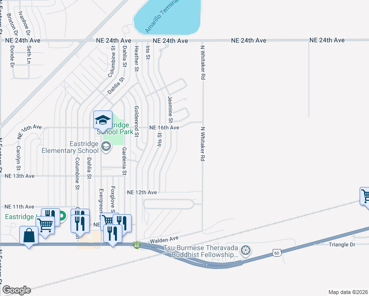 map of restaurants, bars, coffee shops, grocery stores, and more near Carefree Lane in Amarillo