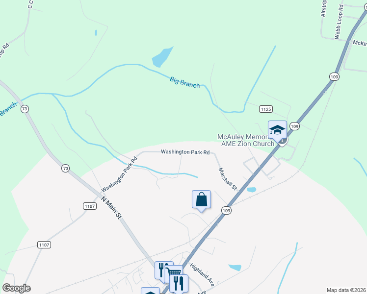 map of restaurants, bars, coffee shops, grocery stores, and more near 295 Washington Park Road in Mount Gilead