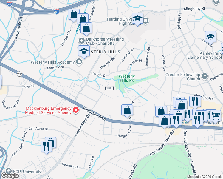 map of restaurants, bars, coffee shops, grocery stores, and more near in Charlotte
