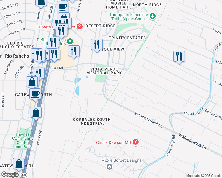 map of restaurants, bars, coffee shops, grocery stores, and more near 4421 Desert Chicory Court Southeast in Rio Rancho