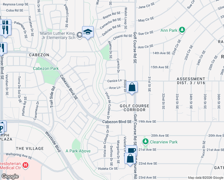 map of restaurants, bars, coffee shops, grocery stores, and more near 2818 Arce Lane in Rio Rancho