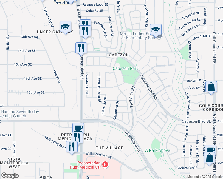 map of restaurants, bars, coffee shops, grocery stores, and more near 2236 Rancho Plata Avenue Southeast in Rio Rancho