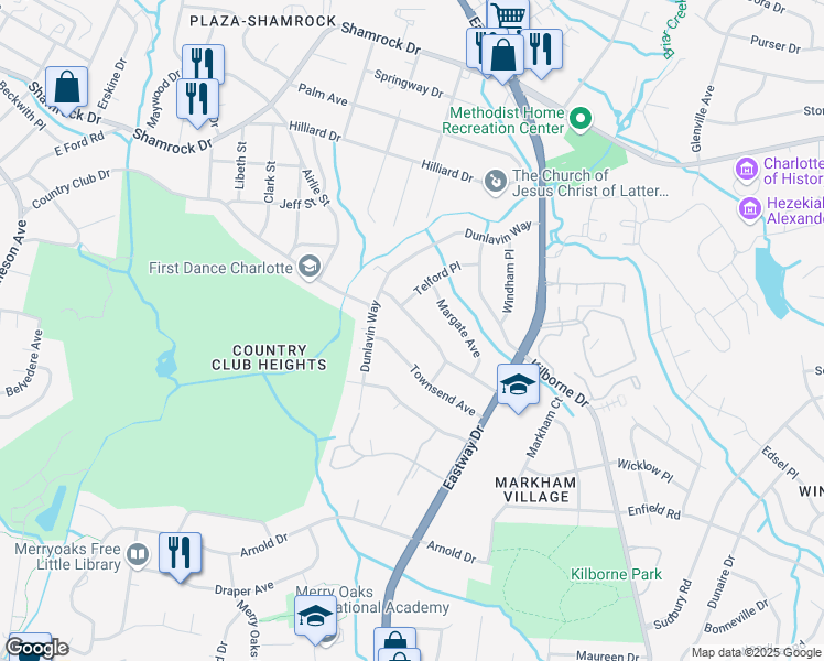 map of restaurants, bars, coffee shops, grocery stores, and more near 1926 Sandhurst Dr in Charlotte