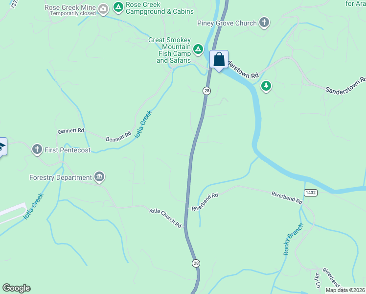 map of restaurants, bars, coffee shops, grocery stores, and more near 3920 Bryson City Road in Franklin