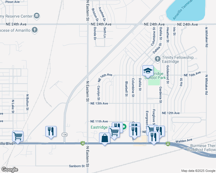 map of restaurants, bars, coffee shops, grocery stores, and more near 1324 North Nance Street in Amarillo