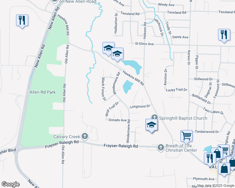 map of restaurants, bars, coffee shops, grocery stores, and more near 3778 Windermere Road in Memphis