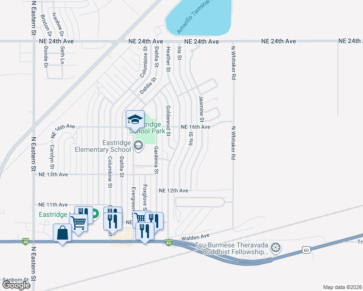 map of restaurants, bars, coffee shops, grocery stores, and more near Mobilhomestead Drive in Amarillo