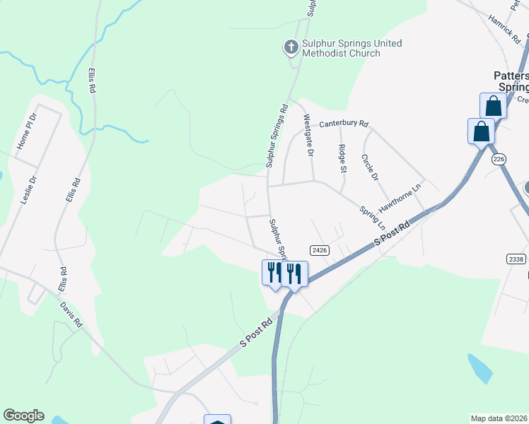 map of restaurants, bars, coffee shops, grocery stores, and more near 1810 Sulphur Springs Road in Shelby