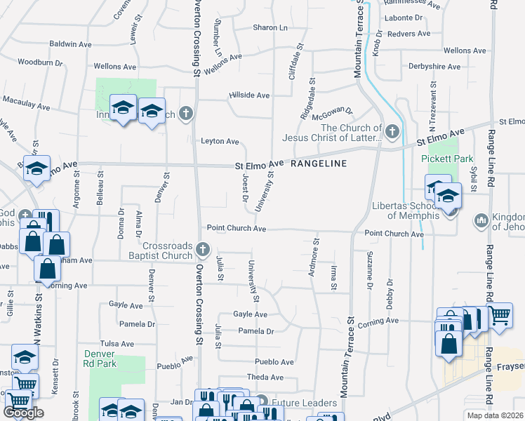 map of restaurants, bars, coffee shops, grocery stores, and more near 3794 University Street in Memphis