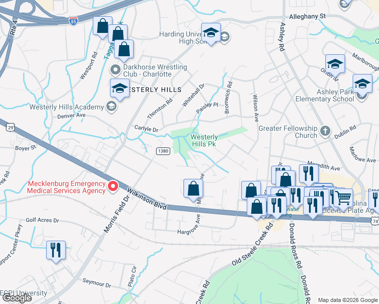 map of restaurants, bars, coffee shops, grocery stores, and more near in Charlotte
