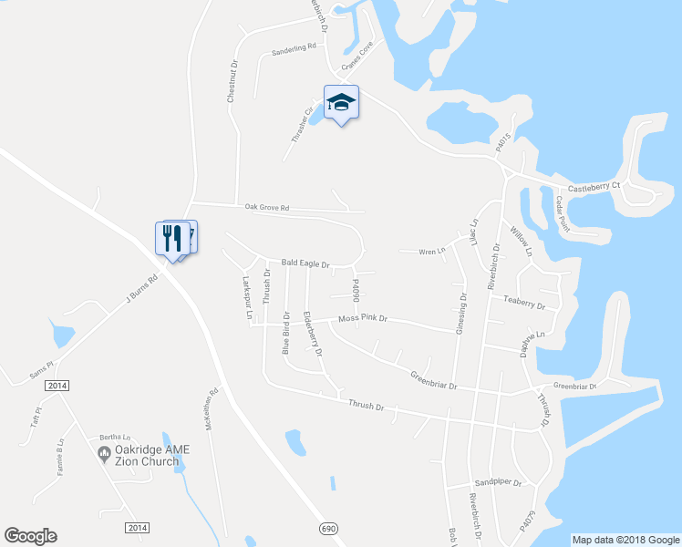 map of restaurants, bars, coffee shops, grocery stores, and more near 631 Chuckar Court in Vass