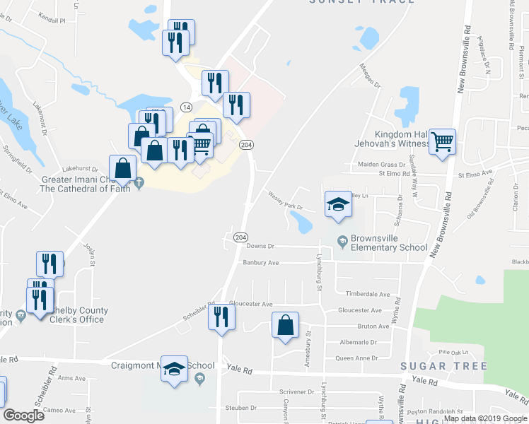 map of restaurants, bars, coffee shops, grocery stores, and more near 3760 Covington Pike in Memphis