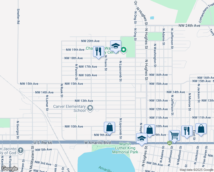 map of restaurants, bars, coffee shops, grocery stores, and more near 1445 Northwest 15th Avenue in Amarillo