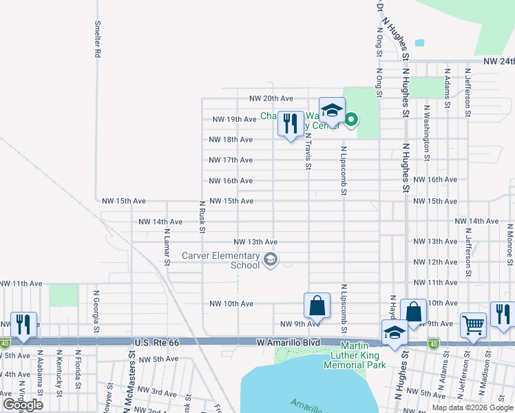 map of restaurants, bars, coffee shops, grocery stores, and more near 1905 Northwest 15th Avenue in Amarillo