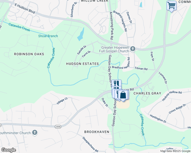 map of restaurants, bars, coffee shops, grocery stores, and more near 1868 Arbors Drive in Gastonia