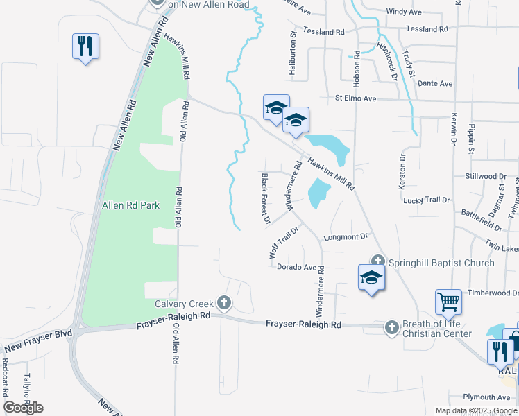 map of restaurants, bars, coffee shops, grocery stores, and more near 3790 Black Forest Drive in Memphis