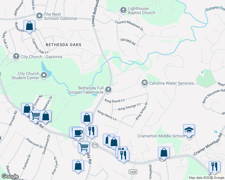 map of restaurants, bars, coffee shops, grocery stores, and more near 5005 Newport Landing Way in Gastonia