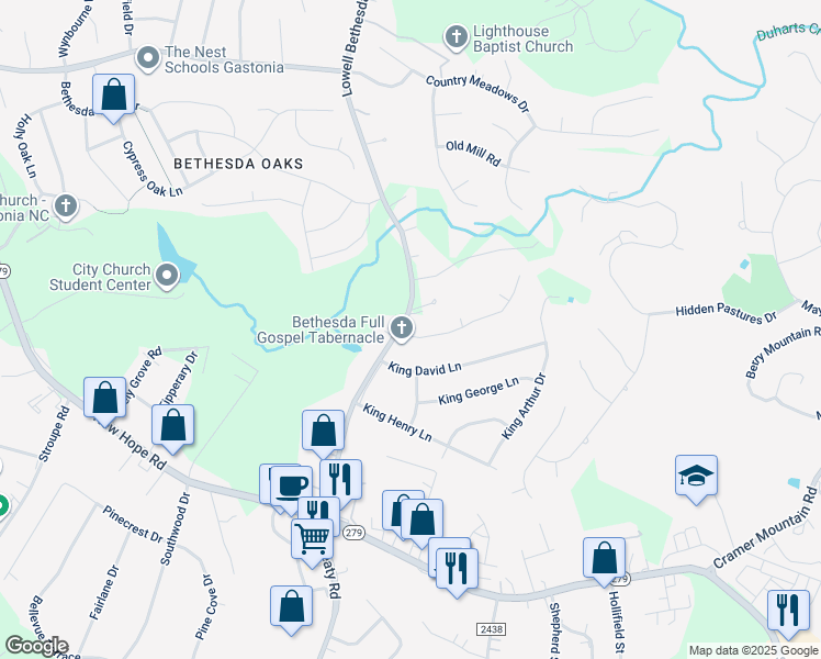 map of restaurants, bars, coffee shops, grocery stores, and more near 5001 Newport Landing Way in Gastonia