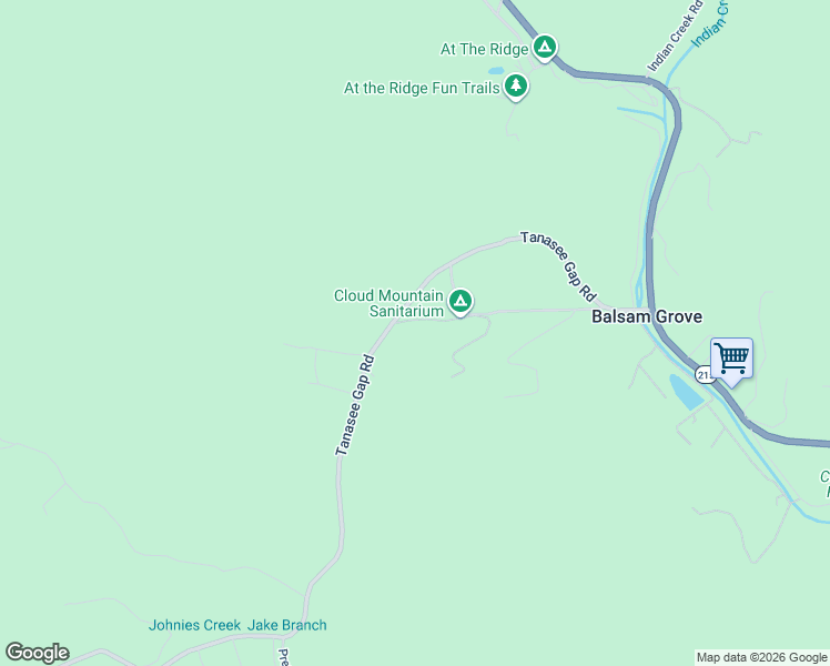 map of restaurants, bars, coffee shops, grocery stores, and more near 84 Forest Trail in Balsam Grove