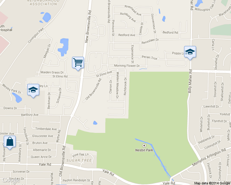map of restaurants, bars, coffee shops, grocery stores, and more near 3783 Walden Meadow Dr in Memphis