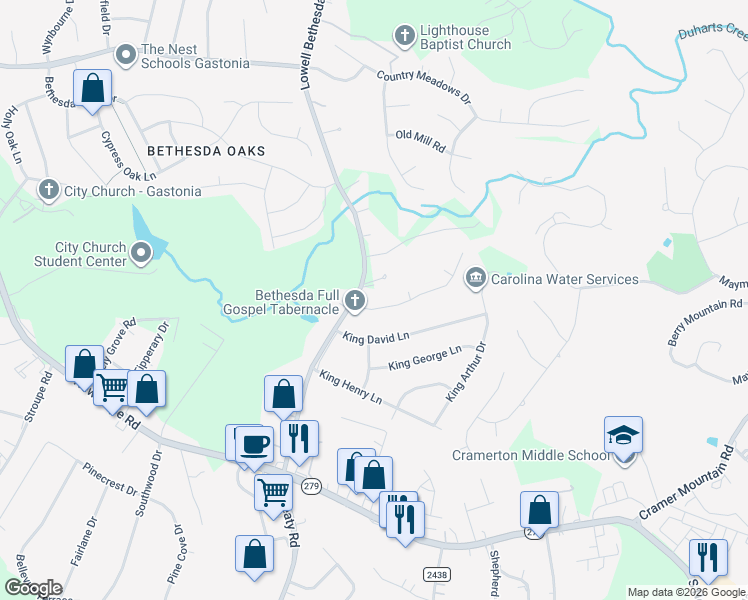 map of restaurants, bars, coffee shops, grocery stores, and more near 5005 Newport Landing Way in Gastonia
