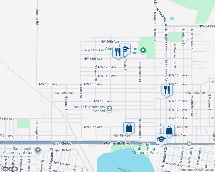 map of restaurants, bars, coffee shops, grocery stores, and more near 1905 Northwest 15th Avenue in Amarillo