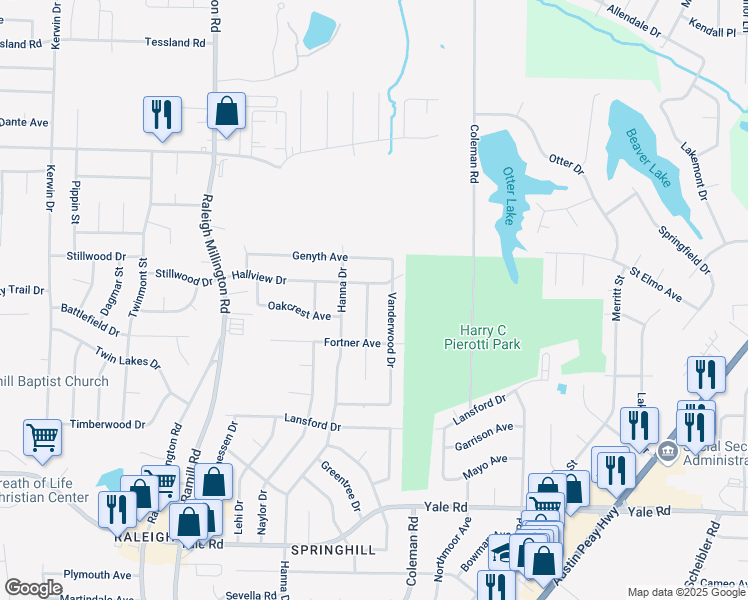 map of restaurants, bars, coffee shops, grocery stores, and more near 3786 Socorro Street in Memphis
