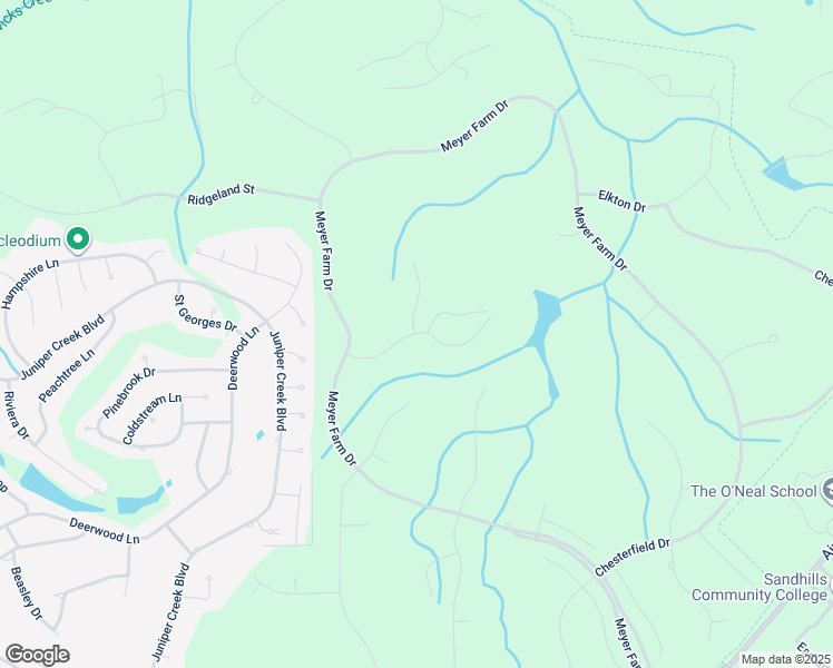 map of restaurants, bars, coffee shops, grocery stores, and more near Forest Creek Drive in Southern Pines