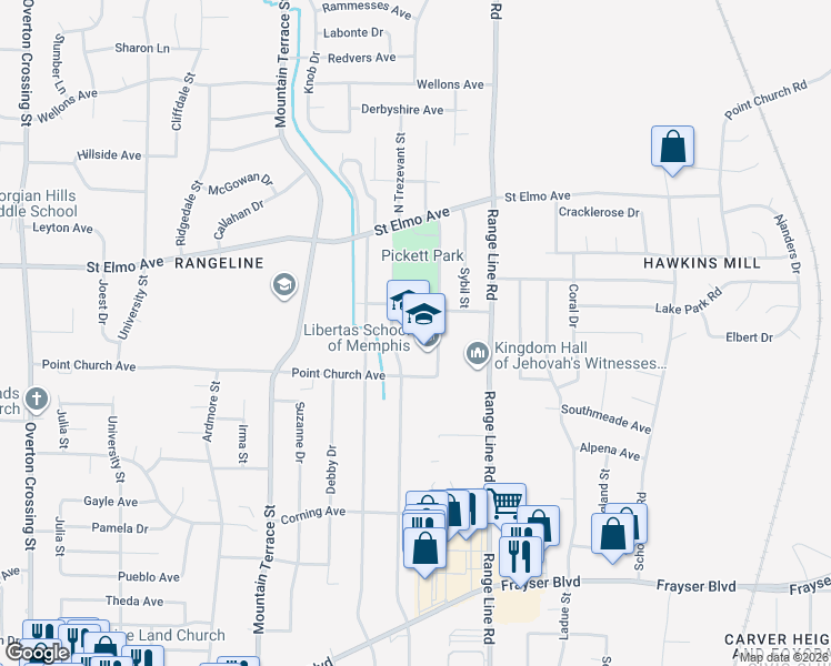 map of restaurants, bars, coffee shops, grocery stores, and more near 3777 Edenburg Drive in Memphis