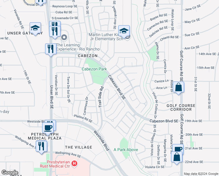 map of restaurants, bars, coffee shops, grocery stores, and more near 2325 Cortina Loop Southeast in Rio Rancho