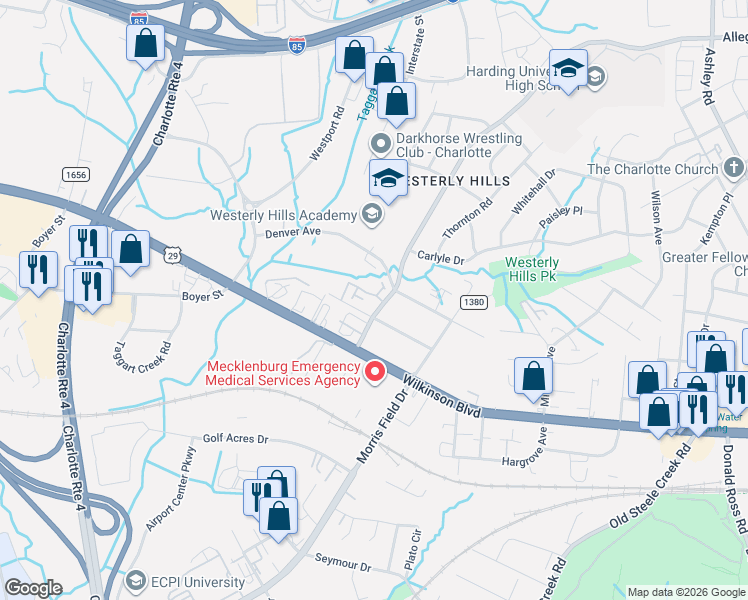 map of restaurants, bars, coffee shops, grocery stores, and more near in Charlotte