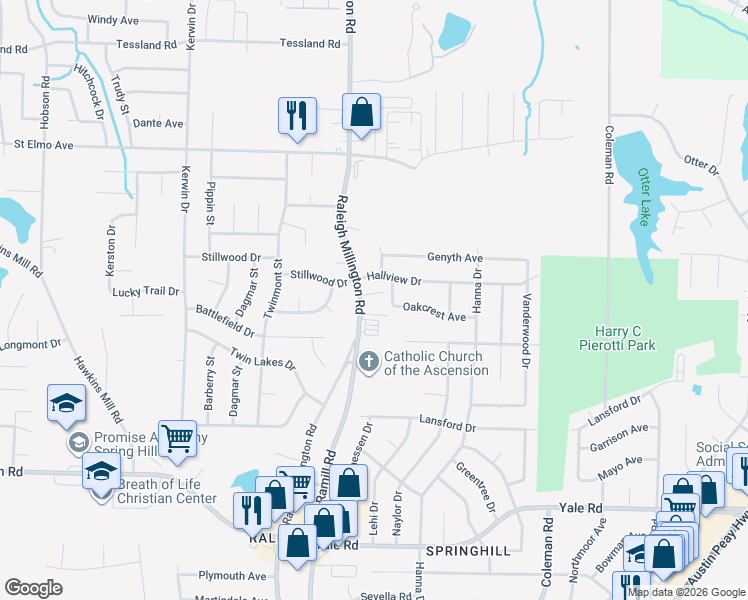 map of restaurants, bars, coffee shops, grocery stores, and more near 3788 Raleigh Millington Road in Memphis