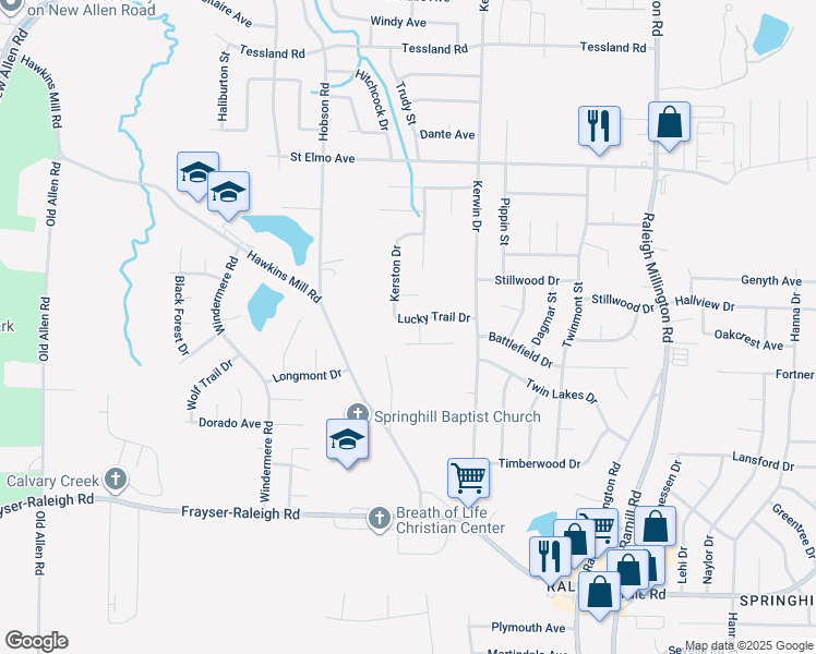 map of restaurants, bars, coffee shops, grocery stores, and more near 3847 Lucky Trail Dr in Memphis
