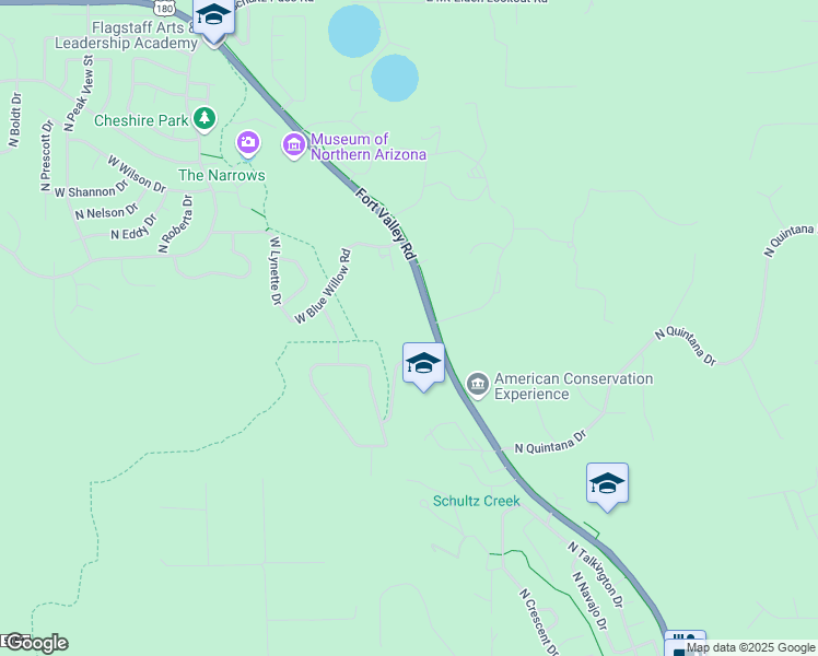 map of restaurants, bars, coffee shops, grocery stores, and more near 3001 North Fort Valley Road in Flagstaff