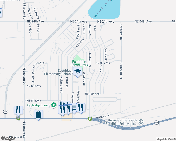 map of restaurants, bars, coffee shops, grocery stores, and more near 1507 Goldenrod Street in Amarillo