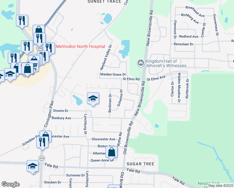 map of restaurants, bars, coffee shops, grocery stores, and more near 5382 Lock Bay Lane in Memphis