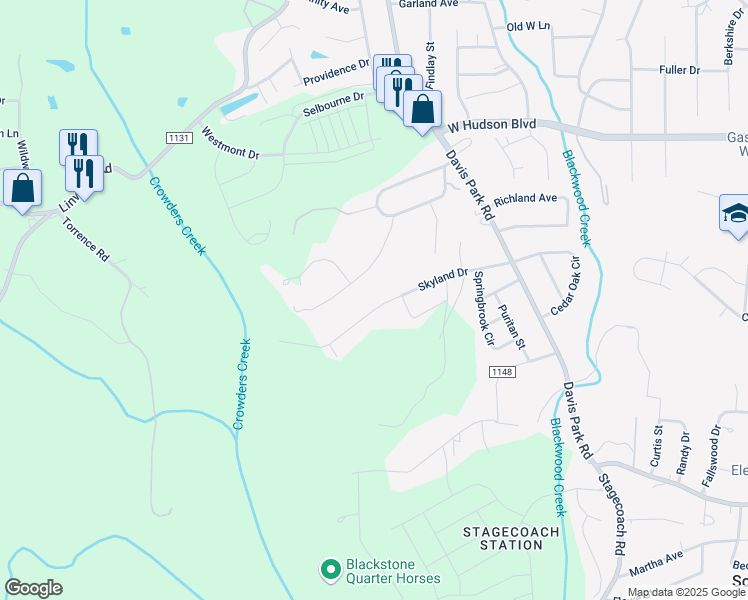 map of restaurants, bars, coffee shops, grocery stores, and more near 2702 Skyland Drive in Gastonia