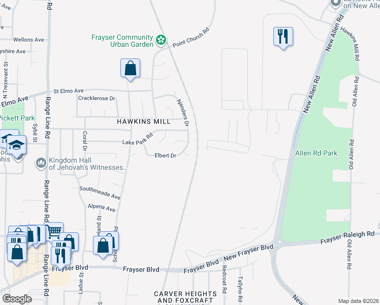 map of restaurants, bars, coffee shops, grocery stores, and more near 2989 Elbert Drive in Memphis