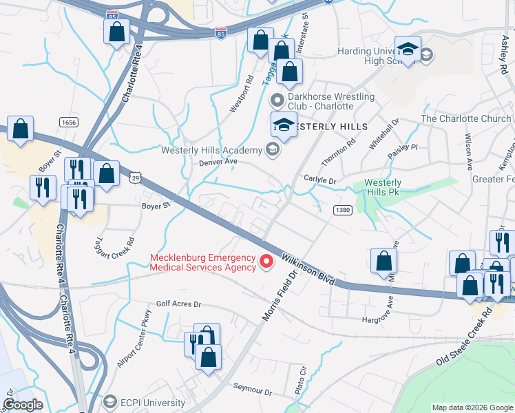 map of restaurants, bars, coffee shops, grocery stores, and more near 3020 Fairhaven Street in Charlotte