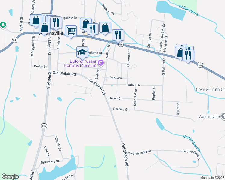 map of restaurants, bars, coffee shops, grocery stores, and more near 160 Cue Street in Adamsville