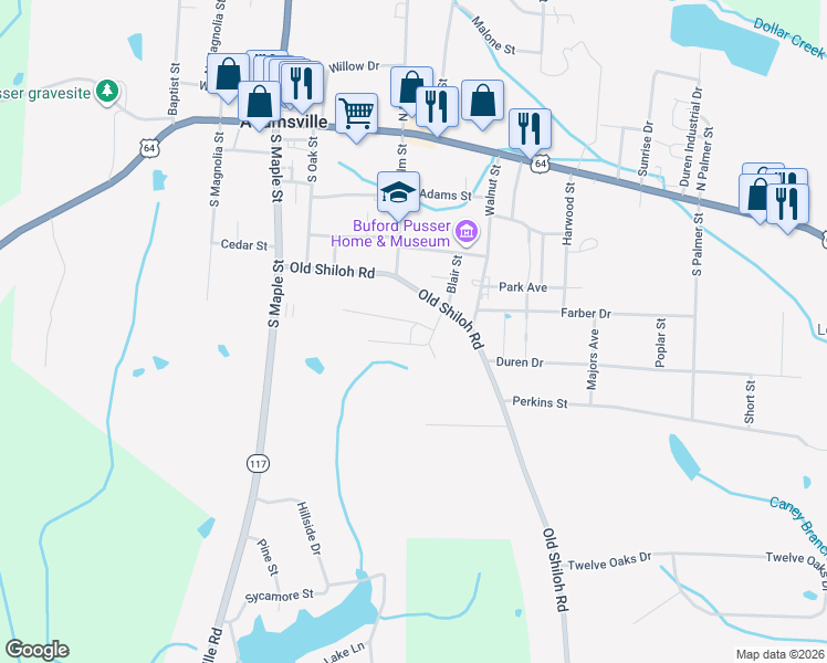 map of restaurants, bars, coffee shops, grocery stores, and more near 40 Foxtrot Road in Adamsville