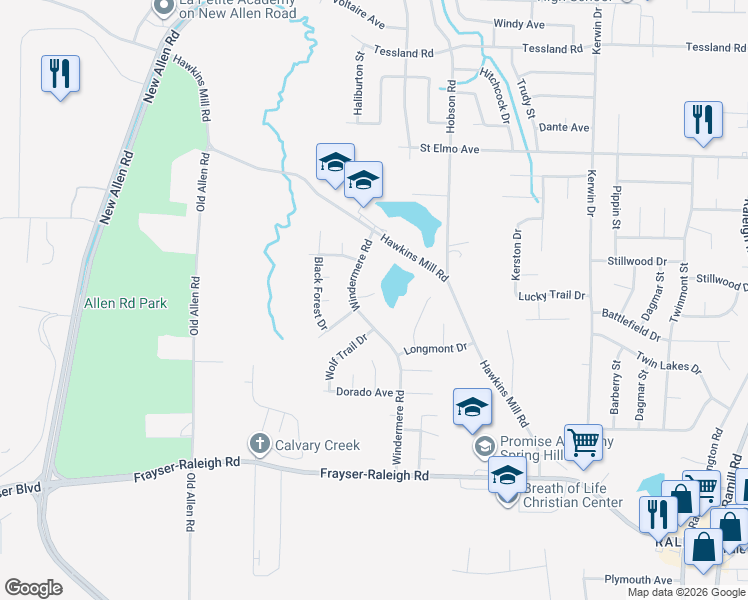 map of restaurants, bars, coffee shops, grocery stores, and more near 3643 Russelwood Drive in Memphis