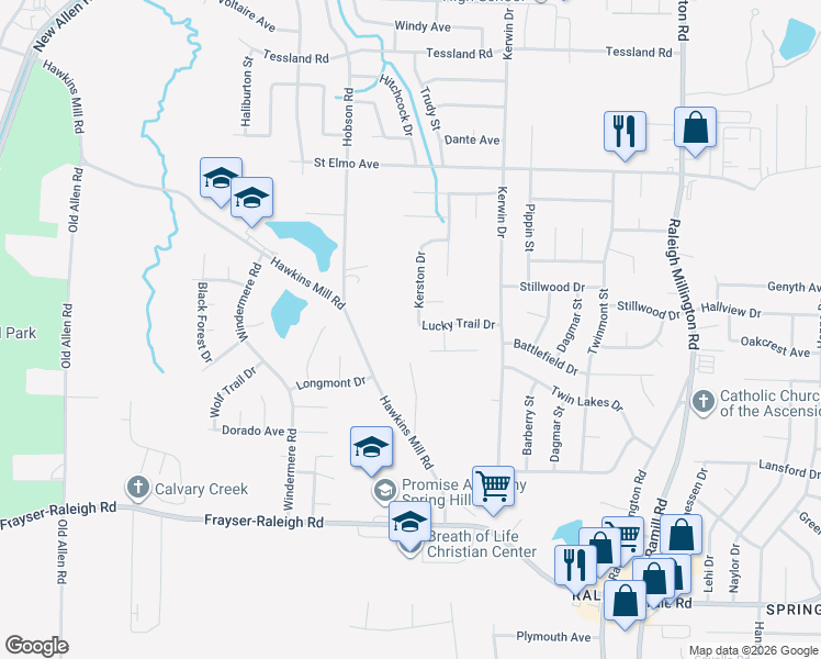 map of restaurants, bars, coffee shops, grocery stores, and more near 3760 Hawkins Mill Road in Memphis
