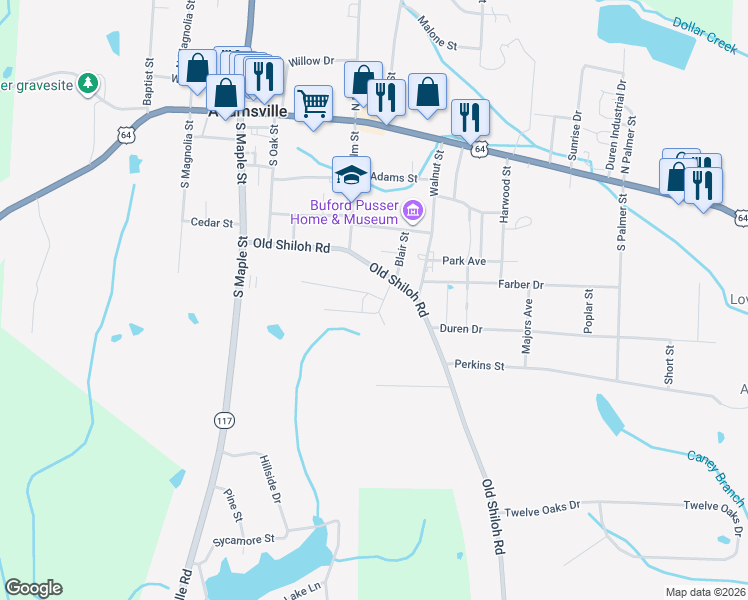 map of restaurants, bars, coffee shops, grocery stores, and more near 88 Deer Path Road in Adamsville