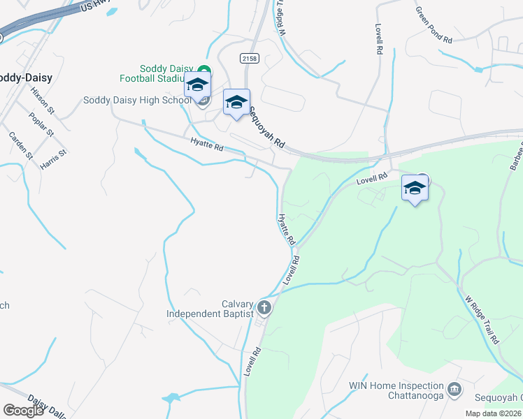 map of restaurants, bars, coffee shops, grocery stores, and more near 810 Hyatte Road in Soddy-Daisy